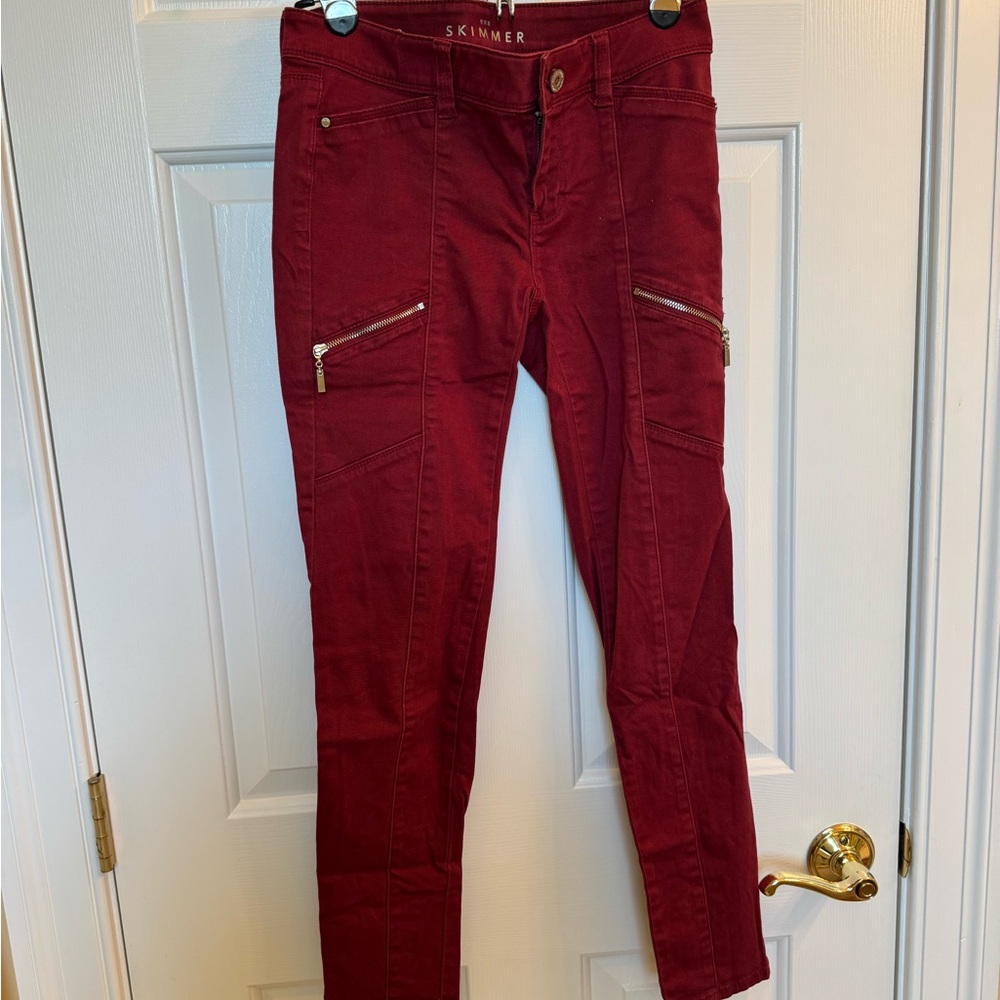White House Black Market Burgundy Pants with Zipper Details
